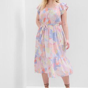 Gap Women's Abstract Floral Print Flutter Sleeve Midi Dress - XL